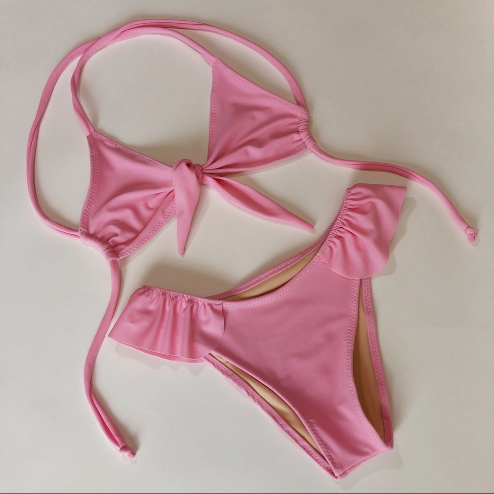 Pink ruffle bikini
